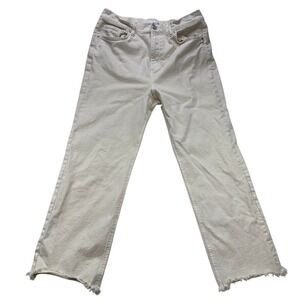 LOFT Cream White High Waisted Straight Leg Raw Hem Jeans Off-White